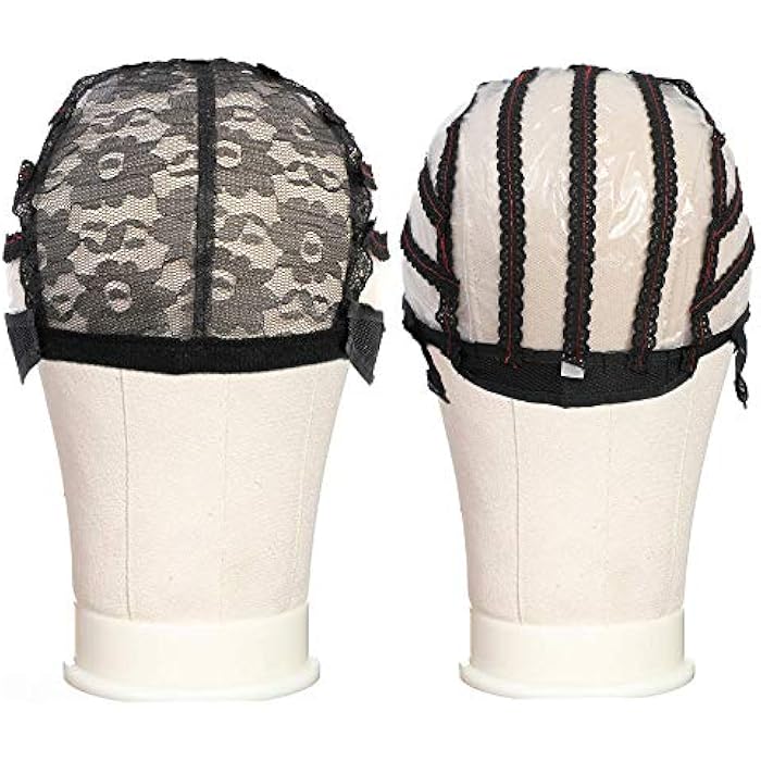 FU SHEN Large Black Swiss Lace Wig Cap with Adjustable Strap for Weave Wig Women Hairnets easy cap Stretch Adjustable Open Wig Cap with PVC Paper for DIY Wig (1Pcs-L) - Image 1